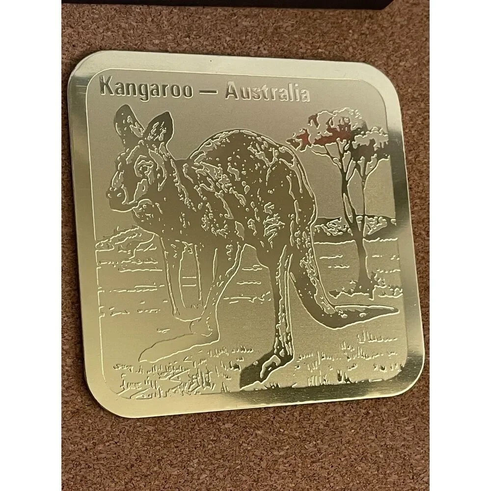 Vintage Australian Riga Gold Etched Coasters Animal Drinking Paul Stephan-Daly